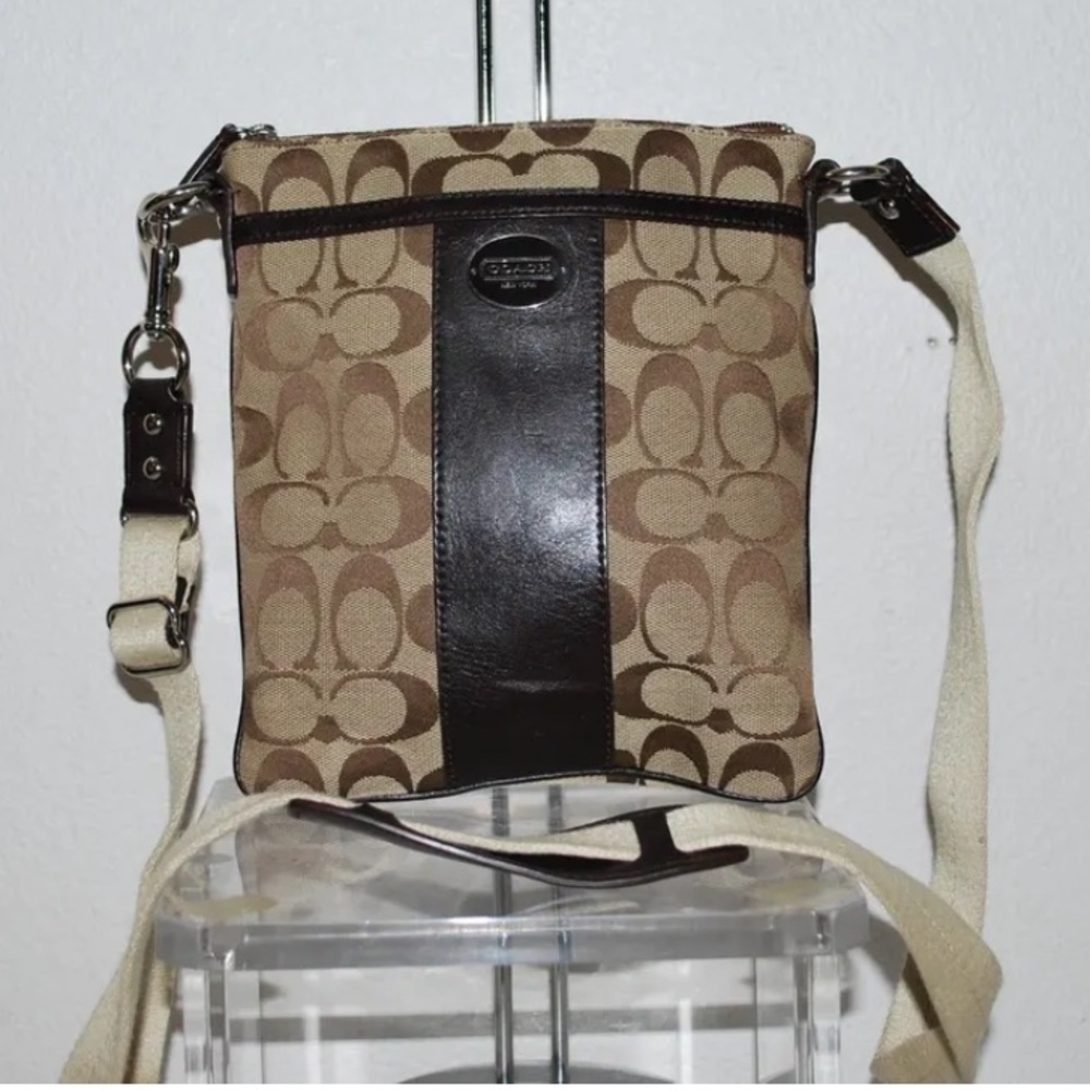 AUTHENTIC COACH C SIGNATURE KHAKI BROWN LEGACY SWINGBACK CROSSBODY PURSE